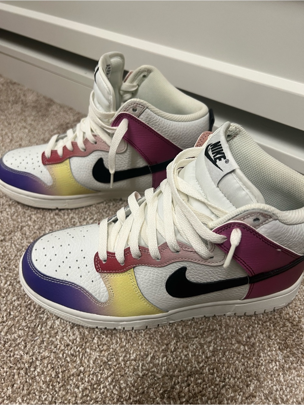 Nike Dunk Hi - Women’s Sneakers in White with Pink, Yellow & Purple Accents